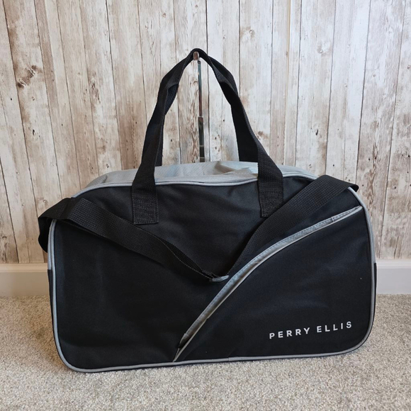 Perry Ellis Duffle Bag Medium Black Gray - Picture 1 of 8